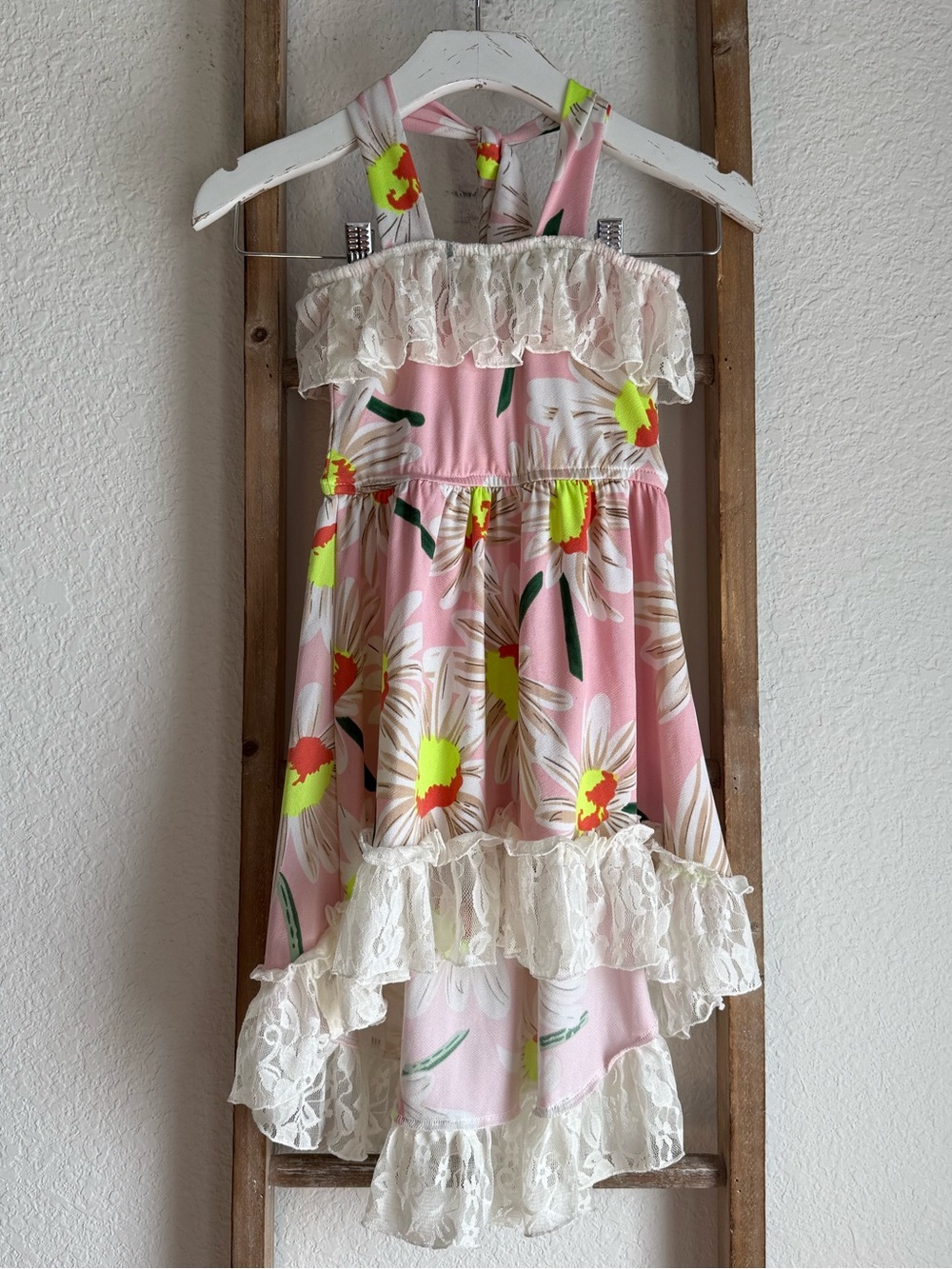 Mia Belle Baby Floral Lace Appliqué Tie Neck Hi/Lo Dress NWT sz: 3T